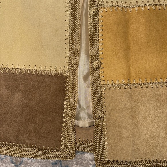 Demim & Co. Vintage Patchwork Leather Jacket Women's Medium Crocheted Buttons - Picture 3 of 8